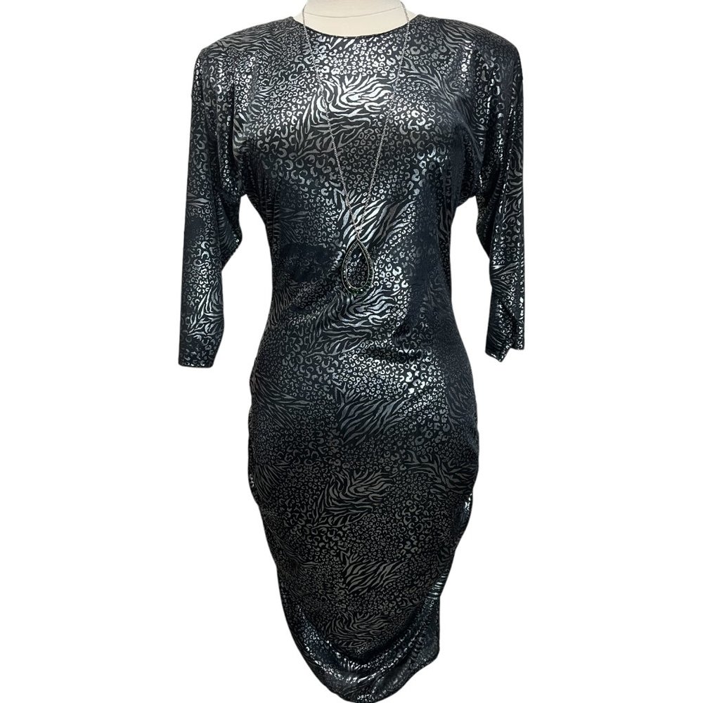 Vintage black and silver animal print dress
